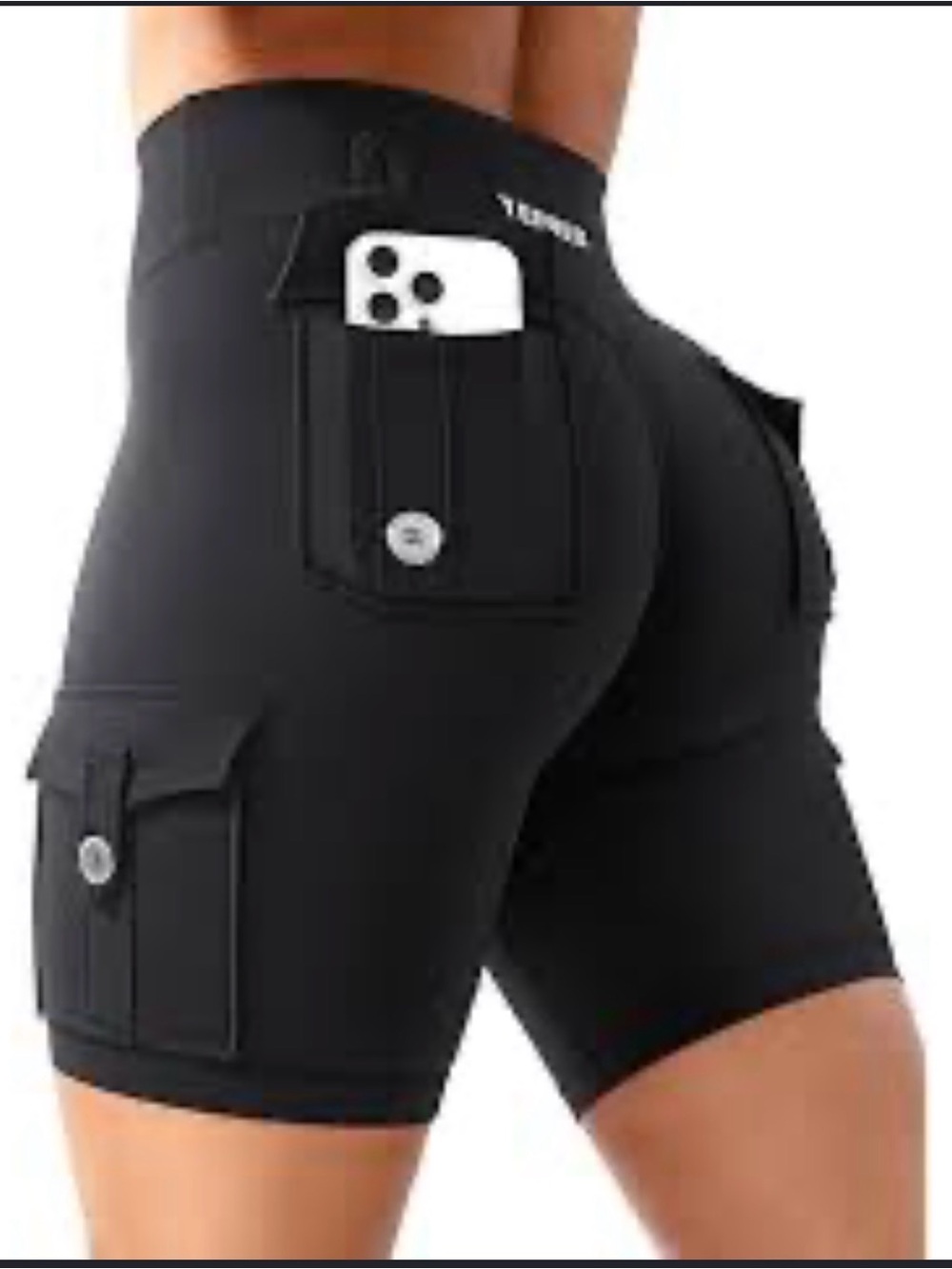 Flamingals High-Waist Black Cargo Pocket Women’s Shorts